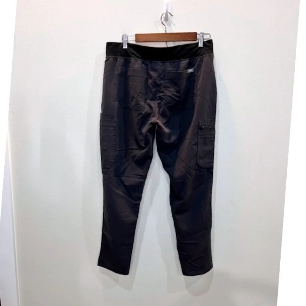 FIGS Yola Skinny Scrub Pants Women's Size Large Charcoal Gray Pink Drawstring - Picture 2 of 6
